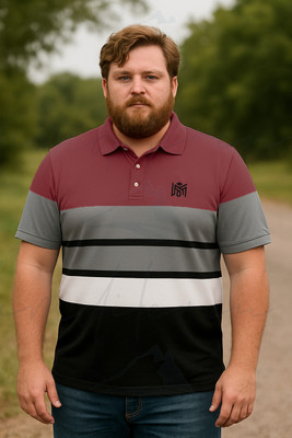 KIYATRA Colorblock Men Polo Neck Maroon T-Shirt