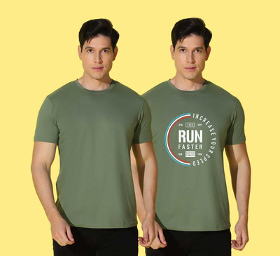WOOSTRO Solid, Printed Men Round Neck Dark Green T-Shirt