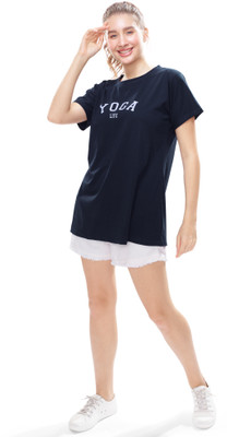 WEET Typography Women Round Neck Pink T-Shirt