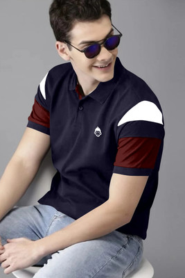 NKV Colorblock Men Polo Neck Grey T-Shirt