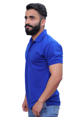 NITYANAND CREATIONS Printed Men Polo Neck Blue T-Shirt