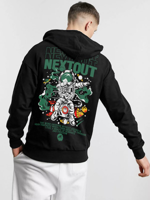 Jump Cuts Printed, Typography Men Hooded Neck Black, Green T-Shirt