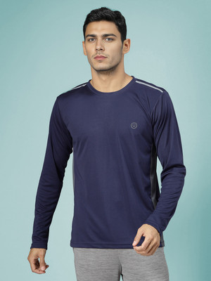 CHKOKKO Solid Men Round Neck Blue T-Shirt