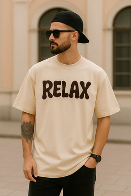 Madilyn Printed Men Round Neck Beige T-Shirt