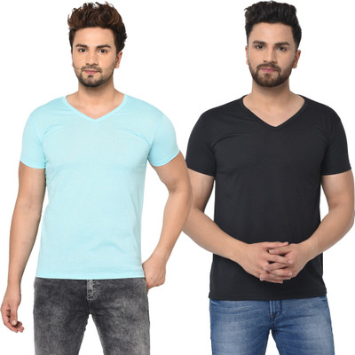 Tresna Trendy Solid Men V Neck Multicolor T-Shirt