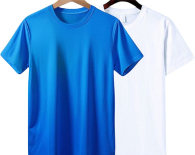 P collection Solid Men Round Neck Blue, White T-Shirt