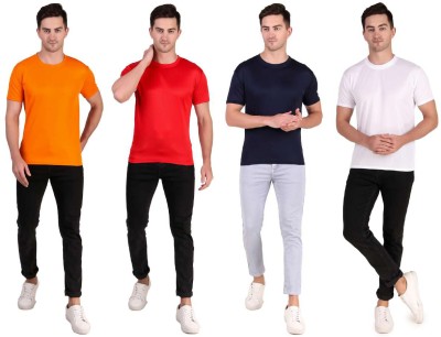 PRIMESTYLE Solid Men Round Neck Orange, Red, Black, White T-Shirt