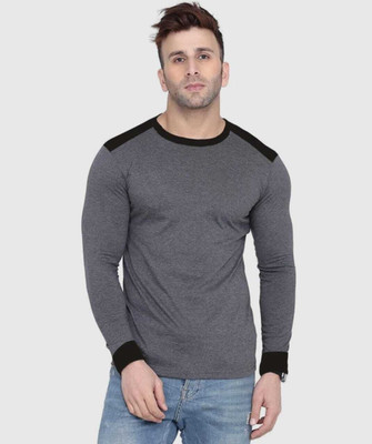 flora shine Solid Men Round Neck Grey T-Shirt