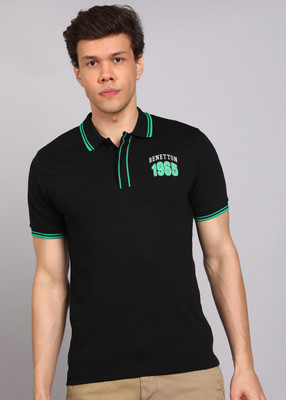 United Colors of Benetton Solid Men Polo Neck Black T-Shirt