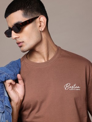 Roadster Printed Men Round Neck Brown T-Shirt