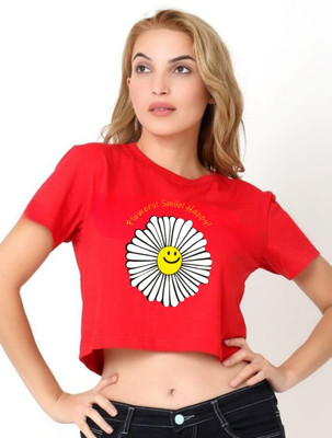 SPOWEARY Printed, Typography Women Round Neck Red T-Shirt