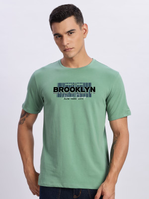 ADRO Printed Men Round Neck Light Green T-Shirt