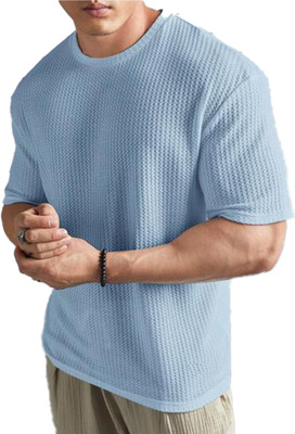 The Modern Soul Self Design Men Round Neck Blue T-Shirt