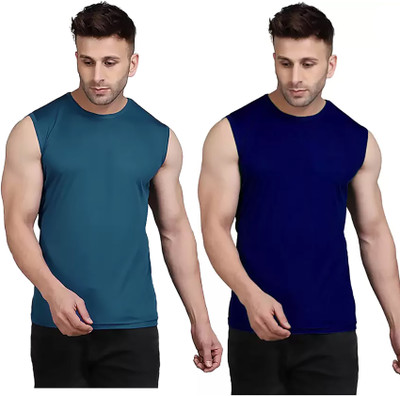 MR THINK Solid Men Round Neck Blue, Navy Blue T-Shirt