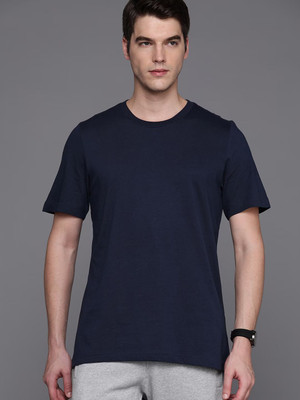 RULEDBYSUN Solid Men Round Neck Navy Blue T-Shirt