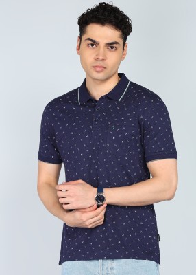 INDIAN TERRAIN Printed Men Polo Neck Blue T-Shirt