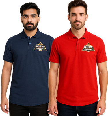SHIRERAMEXPORTS Printed Men Polo Neck Blue, Red T-Shirt