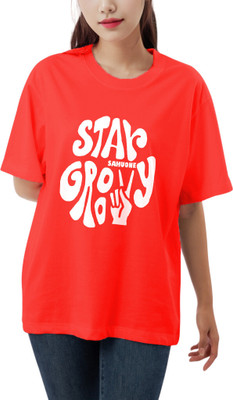 etsun Typography Women Round Neck Red T-Shirt