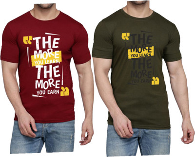 WOOSTRO Printed Men Round Neck Dark Green, Maroon T-Shirt