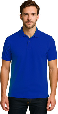BENKNDIA Solid Men Polo Neck Blue T-Shirt