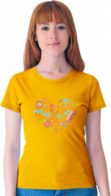 HopOffer Printed Women Round Neck Yellow T-Shirt