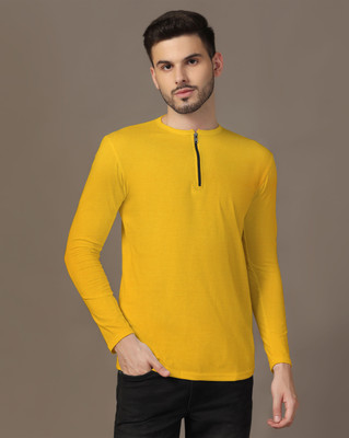 tfurnish Solid Men Henley Neck Yellow T-Shirt
