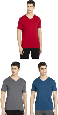 JOCKEY Solid Men V Neck Multicolor T-Shirt