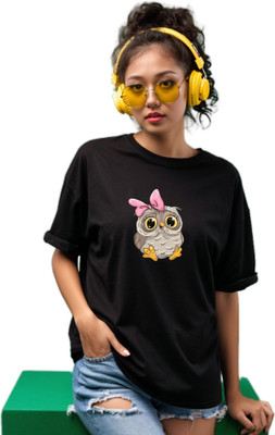 LuxeApe Printed Women Round Neck Black T-Shirt