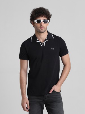 JACK & JONES Solid Men Polo Neck Black T-Shirt