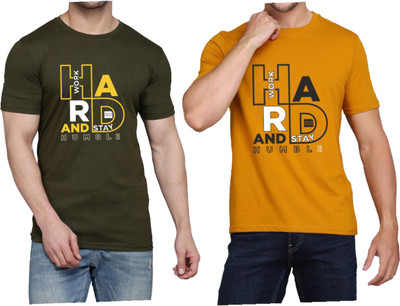 WOOSTRO Printed Men Round Neck Dark Green, Brown T-Shirt