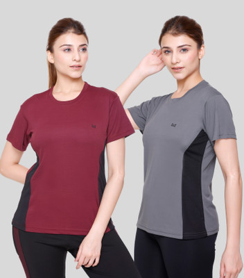 White Moon Colorblock Women Round Neck Multicolor T-Shirt