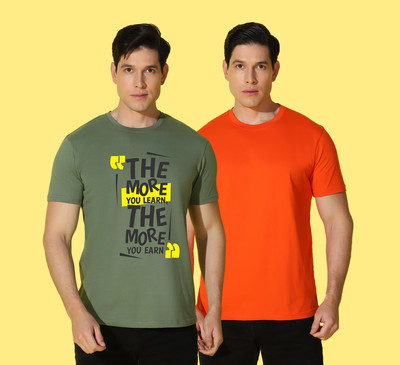 WOOSTRO Typography Men Round Neck Green, Orange T-Shirt