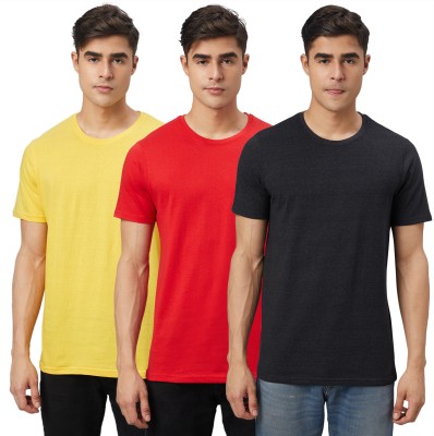 FTX Solid Men Round Neck Yellow, Red, Black T-Shirt