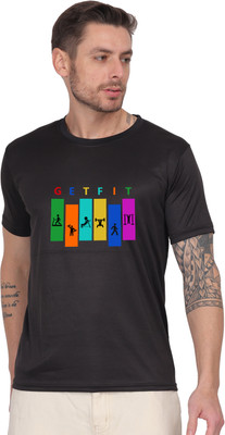 ZAYOKI Graphic Print Men Round Neck Black T-Shirt