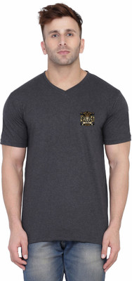 Blisstone Printed Men V Neck Grey T-Shirt
