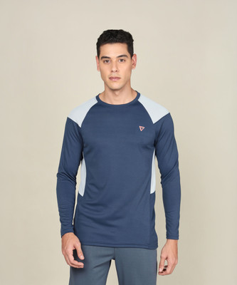 TECHNOSPORT Colorblock Men Round Neck Blue T-Shirt