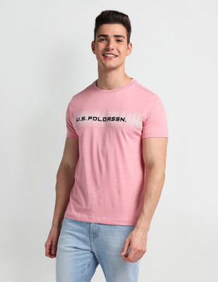 U.S. POLO ASSN. Printed Men Round Neck Pink T-Shirt