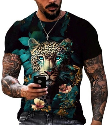 HouseOfCommon Animal Print Men Round Neck Green T-Shirt