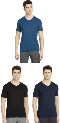 JOCKEY Solid Men V Neck Black, Dark Blue, Blue T-Shirt