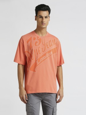 Pepe Jeans Printed, Typography Men Round Neck Orange T-Shirt