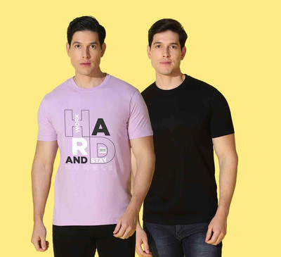 WOOSTRO Typography Men Round Neck Purple, Black T-Shirt