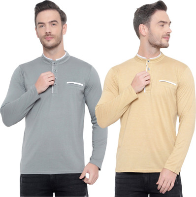 JB Jangoboy Solid Men Henley Neck Multicolor T-Shirt