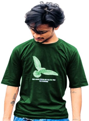 gophar Graphic Print Men Round Neck Dark Green T-Shirt