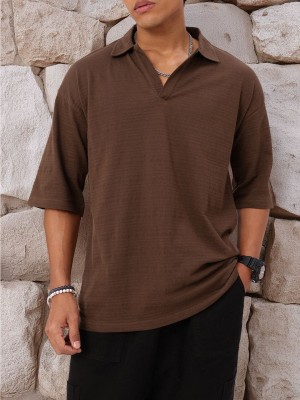 Kook N Keech Self Design Men Polo Neck Brown T-Shirt