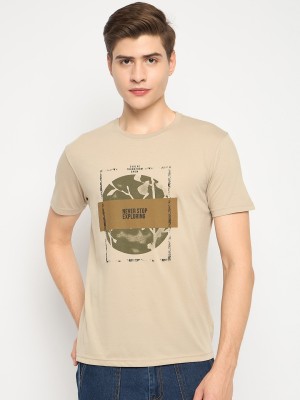 Aviraj Printed Men Round Neck Beige, Light Green T-Shirt