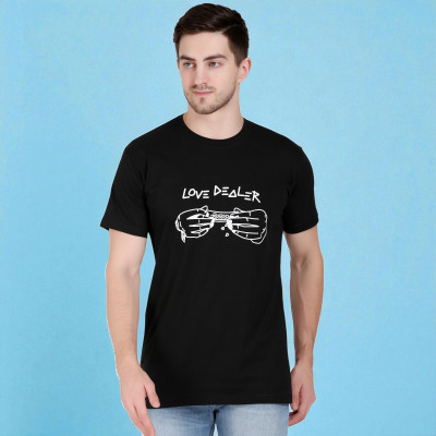 FARICON Printed Men Round Neck Black T-Shirt