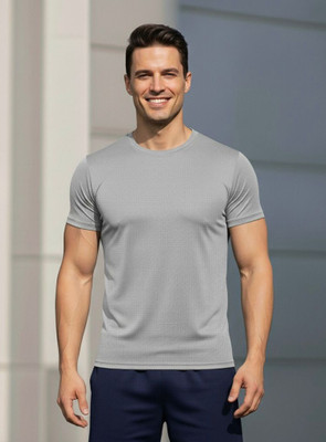DivRa Clothing Solid Men Round Neck Grey T-Shirt