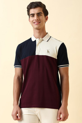 Allen Solly Colorblock Men Polo Neck Maroon T-Shirt