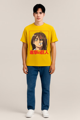 Clever Fox Graphic Print Men Round Neck Yellow T-Shirt