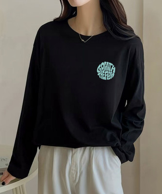 PeakWear Solid Women Round Neck Black T-Shirt